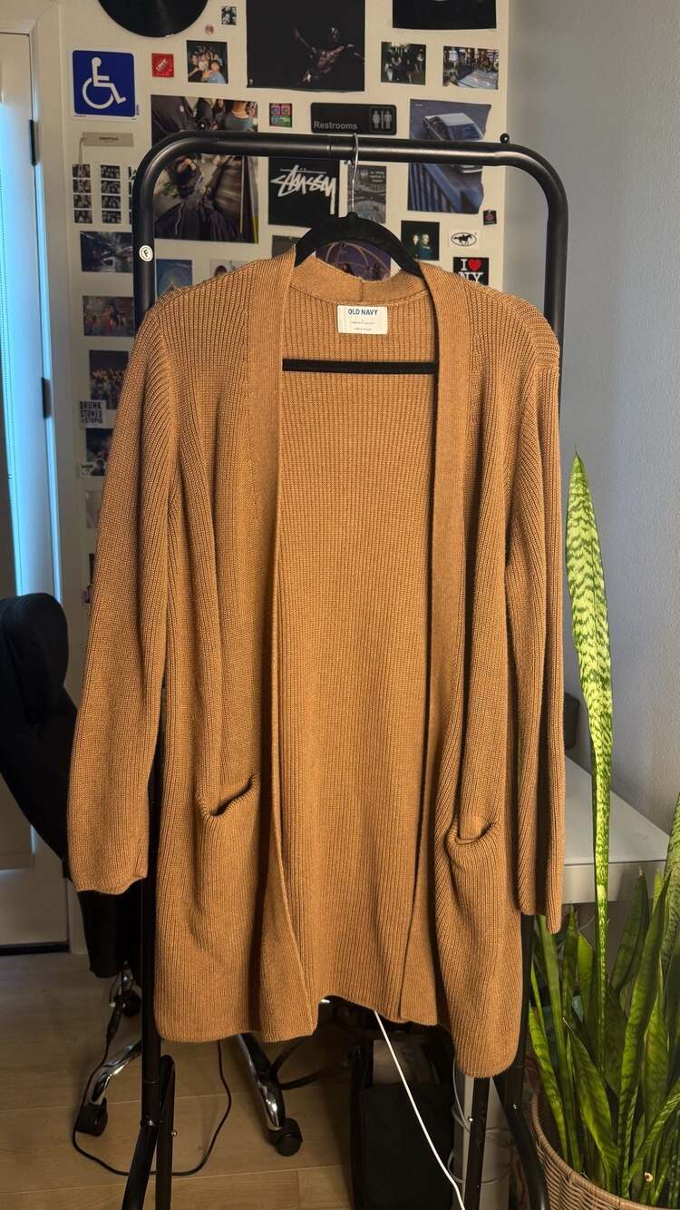 Old Navy Open-Front Ribbed Knit Longline Cardigan Sweater Brown Size L
